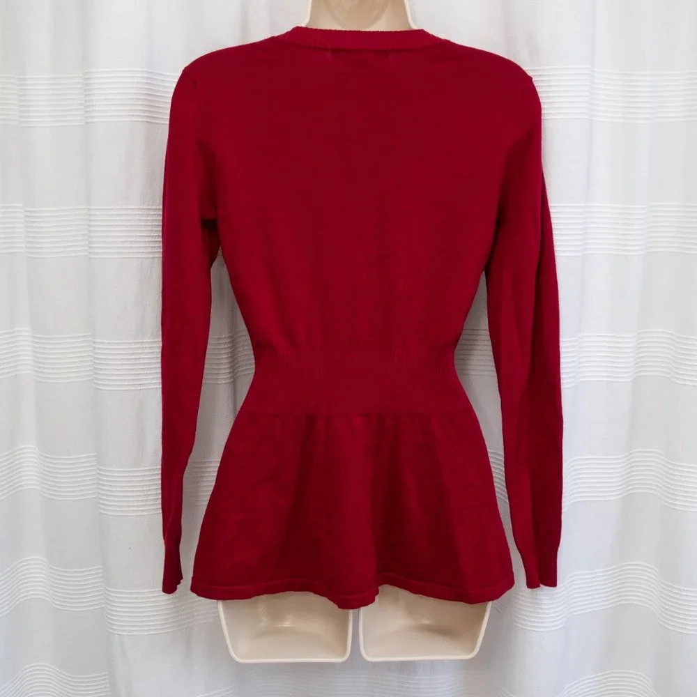 NWOT Crimson Faux Pearl Peplum Sweater - Picture 5 of 10